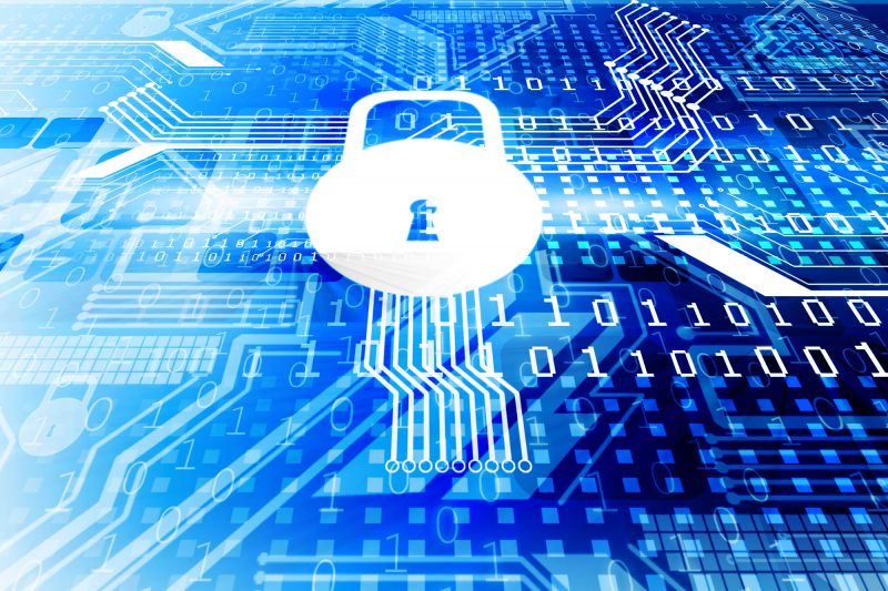 Cyber security concept, circuit board with Closed Padlock